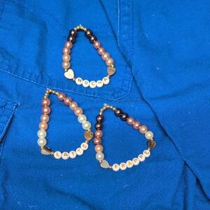 Elegant Pearl Shell Heart Beaded Bracelets Set Mocha Latte Frappe